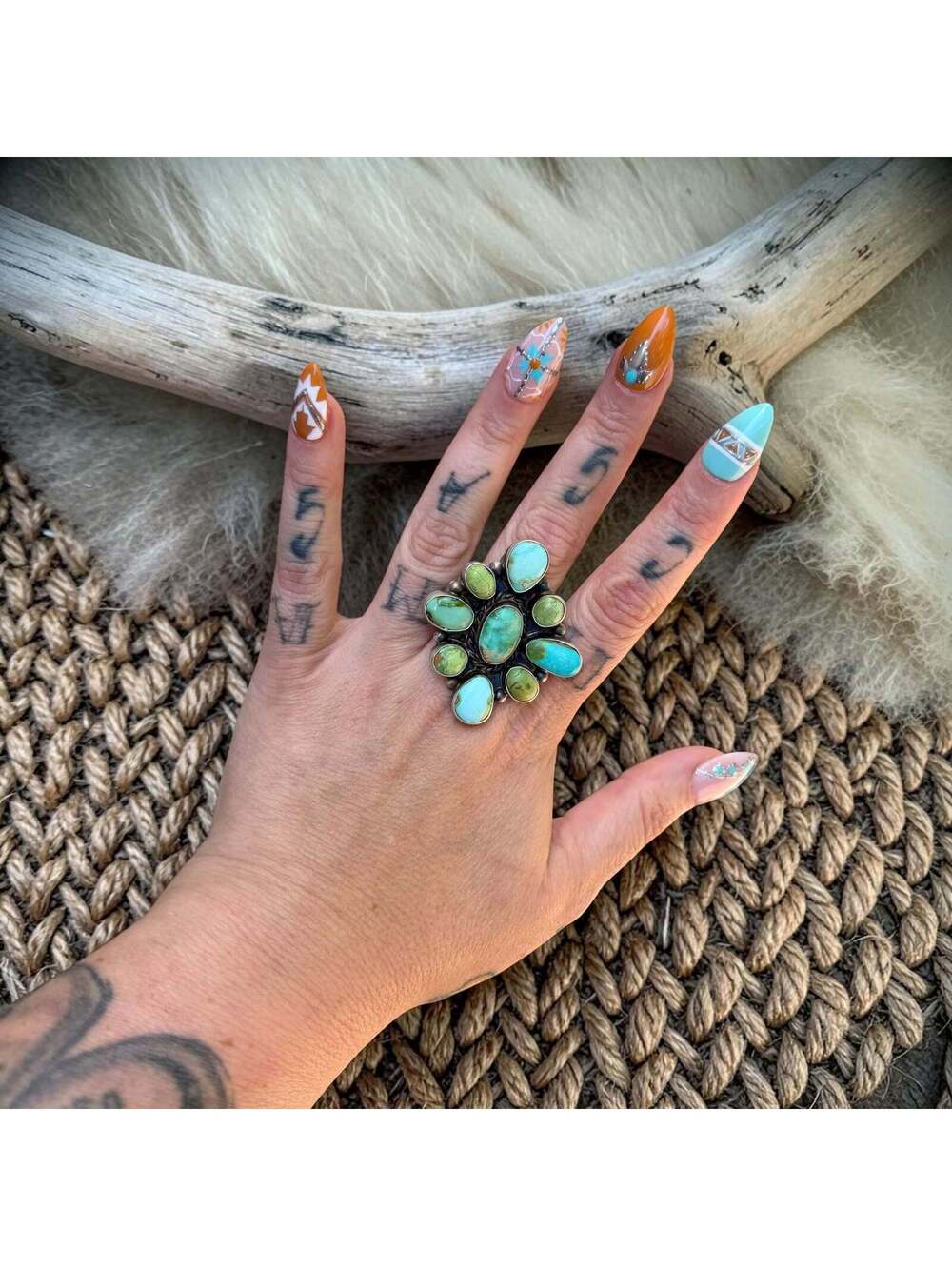 Sonoran & Whitewater Turquoise Cluster Ring – Wilson Dawes-Adjustable